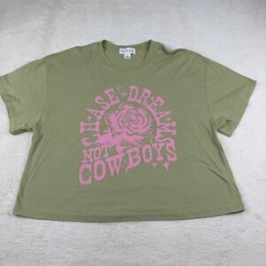 OUTLAW Womens Green "Chase Dreams Not Cowboys" Graphic T Shirt Size L